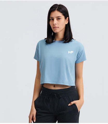 Women's HUSTLIN  Cotton Workout Crop Tops Short Sleeve